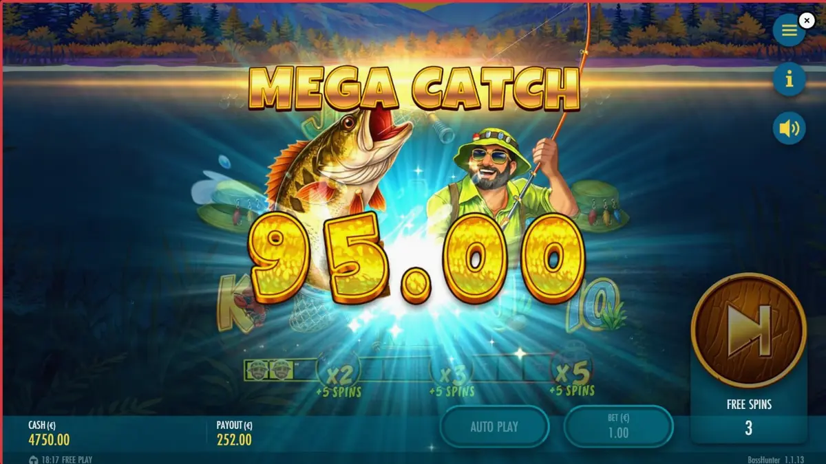 Cena subaquática do slot Bass Hunter com peixes e elementos de pesca