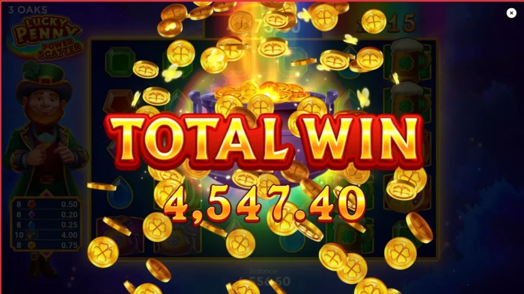 Leprechaun alegre em uma floresta irlandesa no slot Lucky Penny Power Scatter